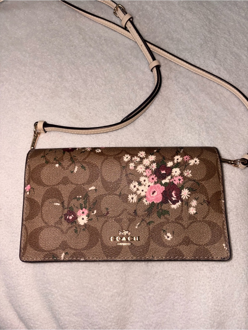 Coach Floral Signature Crossbody in Brown and Blush